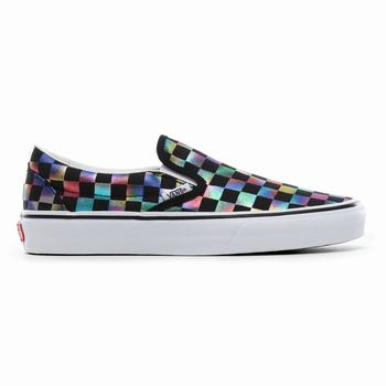 Damske Slip On Tenisky Vans Iridescent Check Classic Čierne/Biele VA53XYEFZ